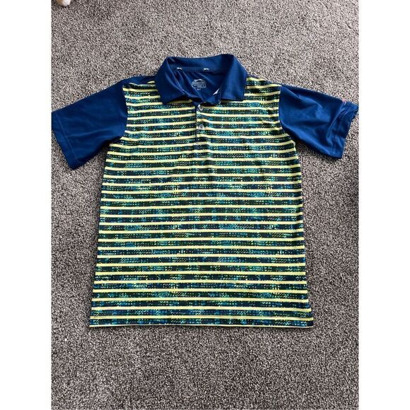 Slazenger Golf Polo Shirt youth large 3 Button Short Sleeve Blue and Yellow - Picture 1 of 5